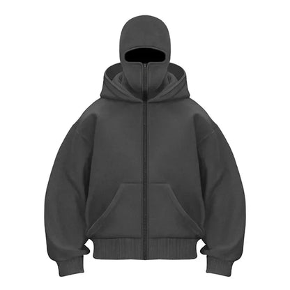 Sturmhaube Herren Kapuzenpullover mit Reißverschluss, Winter, warm, lässig, Y2K mit Kapuze, Gesichtsmaske, Reißverschluss-Design, Sportjacke, Outdoor-Aktivitäten.