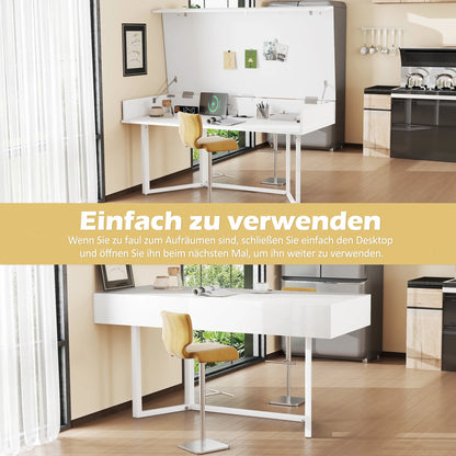 Klappbarer Schreibtisch – Multifunktional, faltbar, mit europäischen Steckdosen, Muschel-Design zum Verstecken des Unordnunges auf dem Schreibtisch