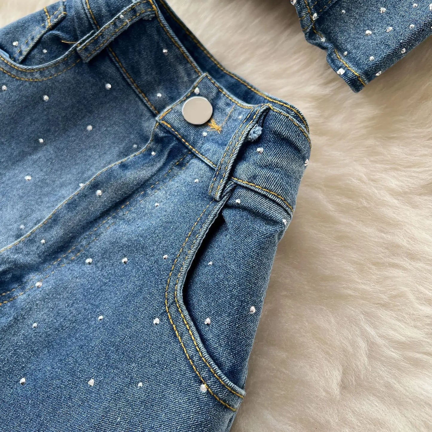 Denim Pant Set Women Two Piece Sets Sexy Matching Sets Sleeveless Short Tops Long Flare Pants High Waist Slim Hot Diamond.