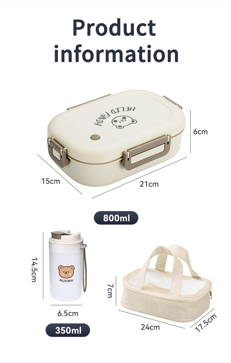 WORTHBUY Portable Plastic Bento Lunch Box With 3 Removable Compartment Leak-proof Microwave Salad Food Container For Kids School.