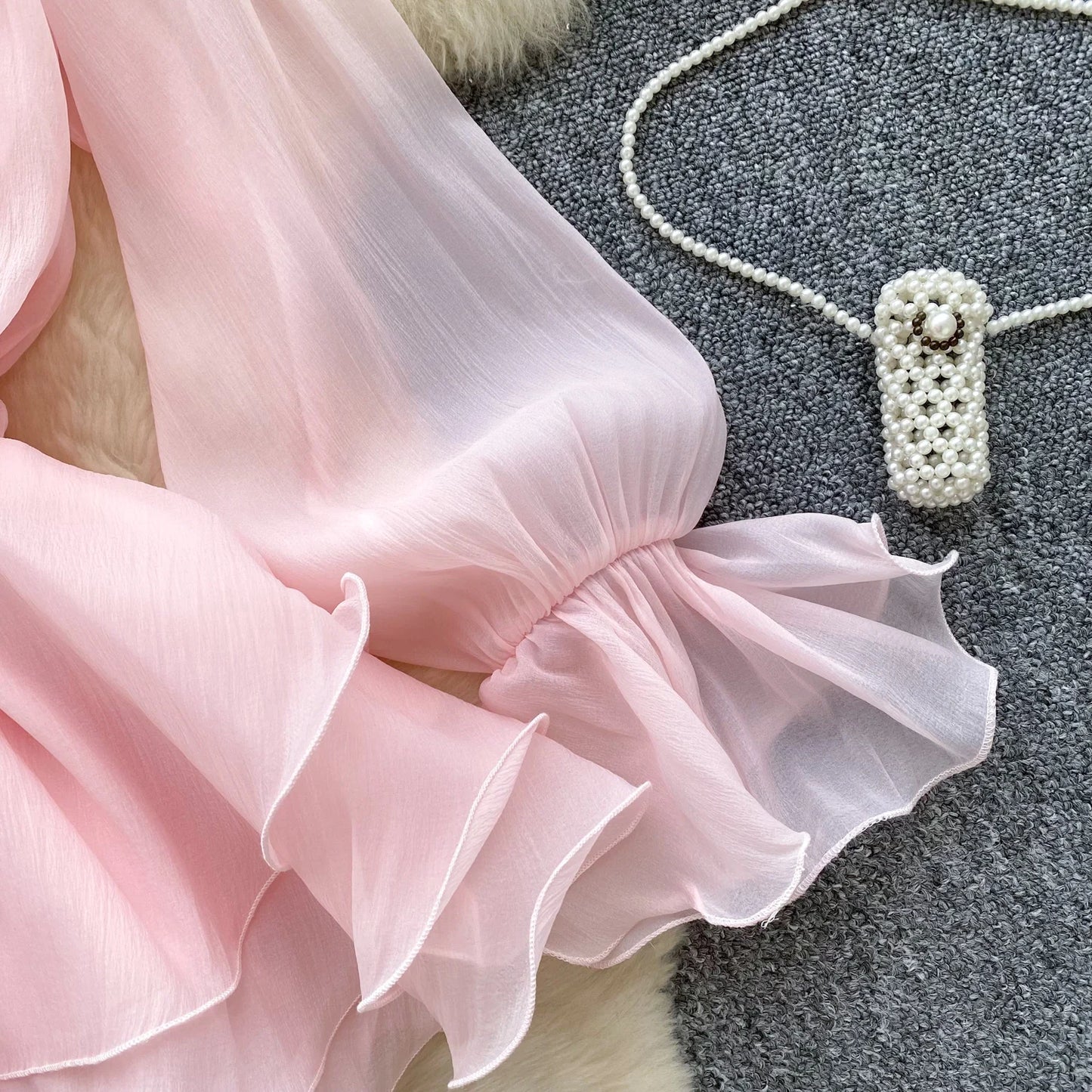 SINGREINY 3D Floral Strand Kurzes Kleid Weibliche Lange Ärmel Spitze Up Rüschen Chiffon Kuchen Sommerkleid Sheer Sexy Vintage Bohemian Kleid