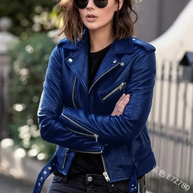 Damen Ledermantel Damen Kurz Slim-Fit Neue Biker Lederjacke Winter Herbst Lederjacken Mäntel.