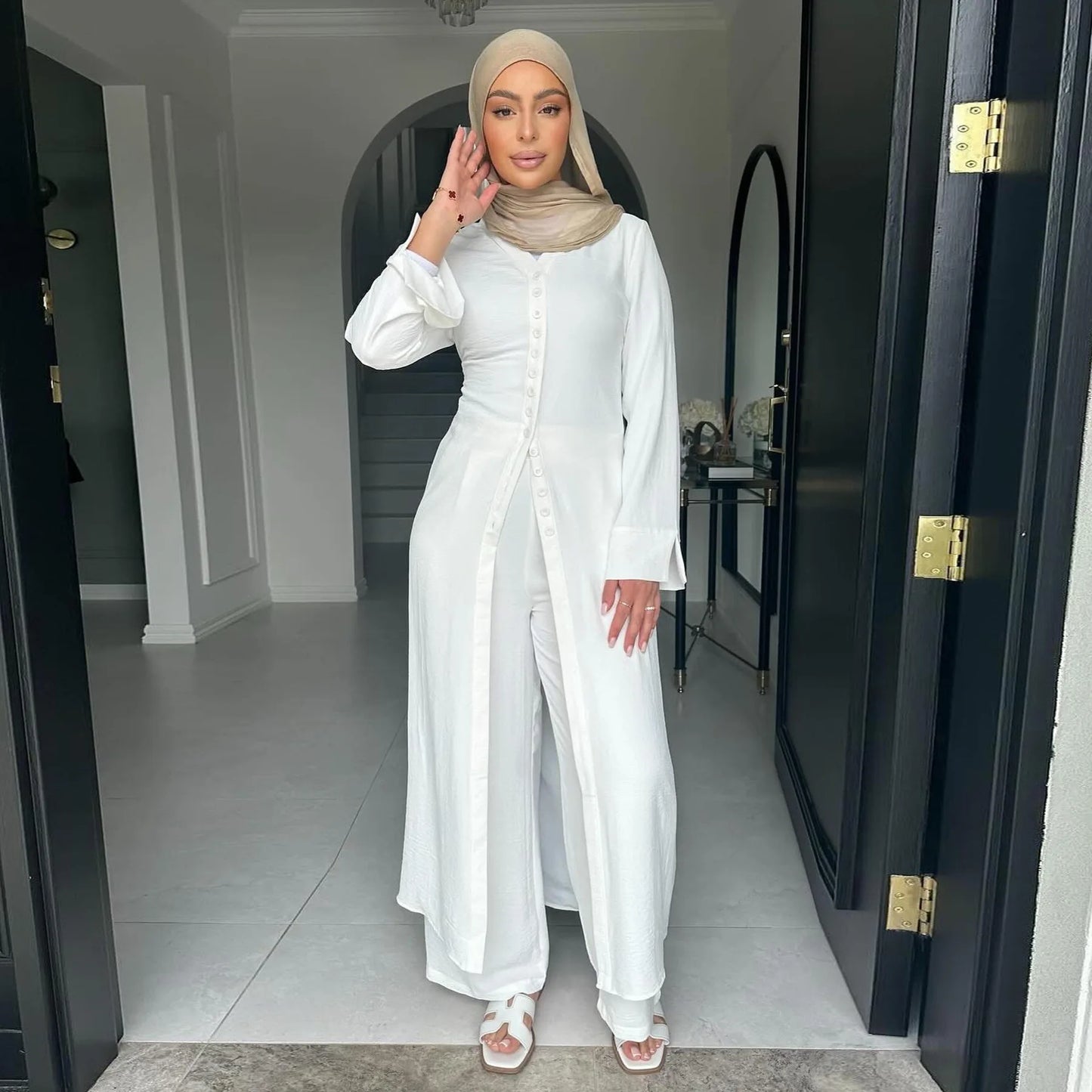 Muslim Abaya Two Piece Muslim Set for Woman Ramadan Dress Islamic.