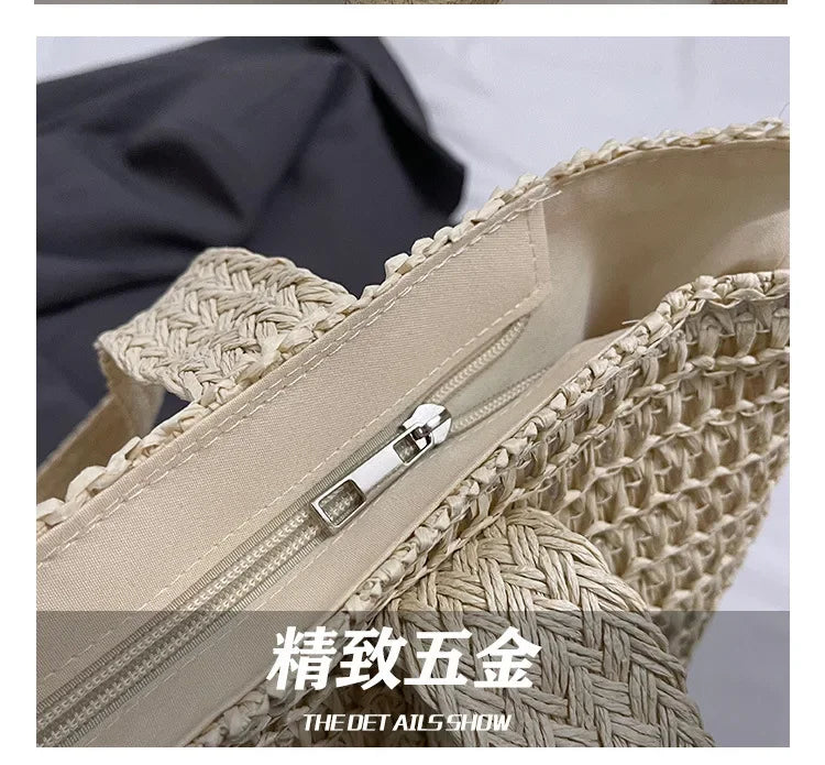 Summer Fashion Women's Large Capacity Shoulder Bag Straw Woven Bag Letter Embroidery Handbag Casual Female Tote Bag Beach Bags.