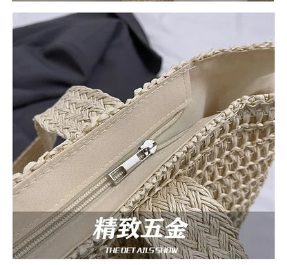 Summer Fashion Women's Large Capacity Shoulder Bag Straw Woven Bag Letter Embroidery Handbag Casual Female Tote Bag Beach Bags.