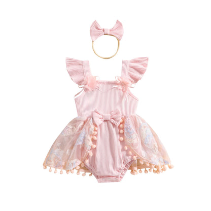 0-18M Kleinkind Baby Mädchen Sommer Strampler Kleid Nette Rüschen Ärmellose Square Neck Blume Body mit Stirnband Set neugeborene Kleidung.