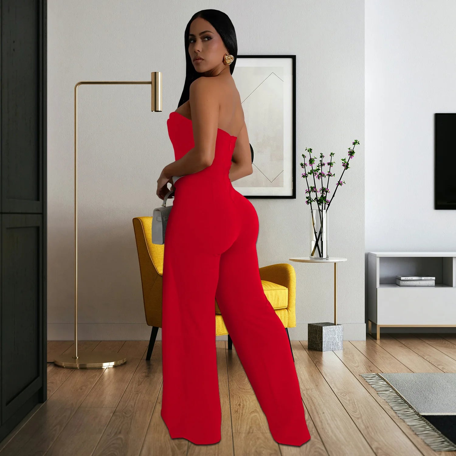Elegant Sleeveless Wrap Chest Women's Button Strapless Irregular Jumpsuits 2025 One PieceWide Leg Outfits Night Club Streetwear.