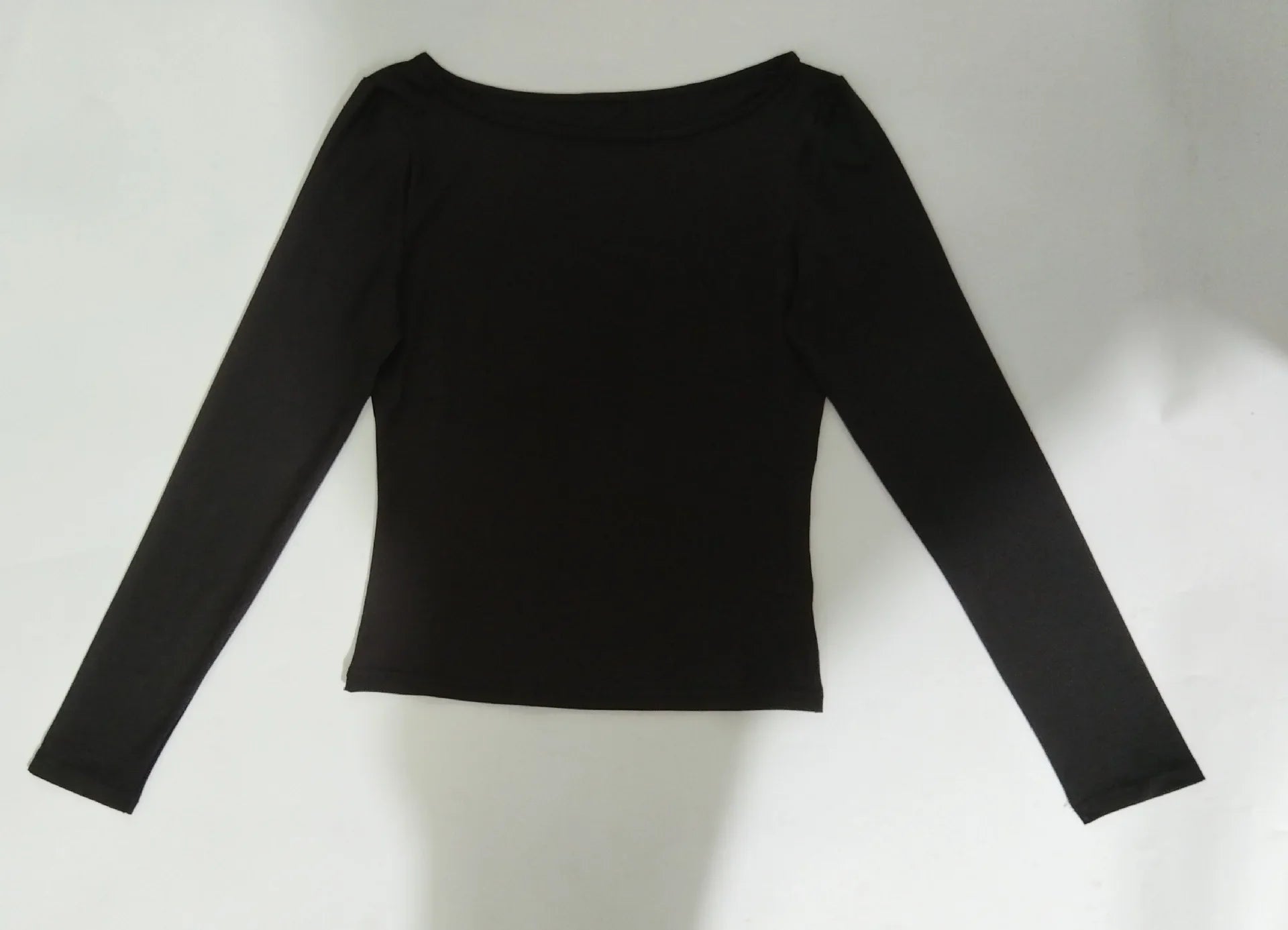 Summer Spring Slim-fitting Women's Clothing New One-neck Long-sleeved T-shirt Blouse Top Skinny Solid Color Tee.