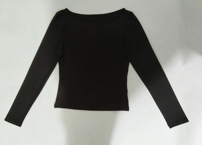 Summer Spring Slim-fitting Women's Clothing New One-neck Long-sleeved T-shirt Blouse Top Skinny Solid Color Tee.