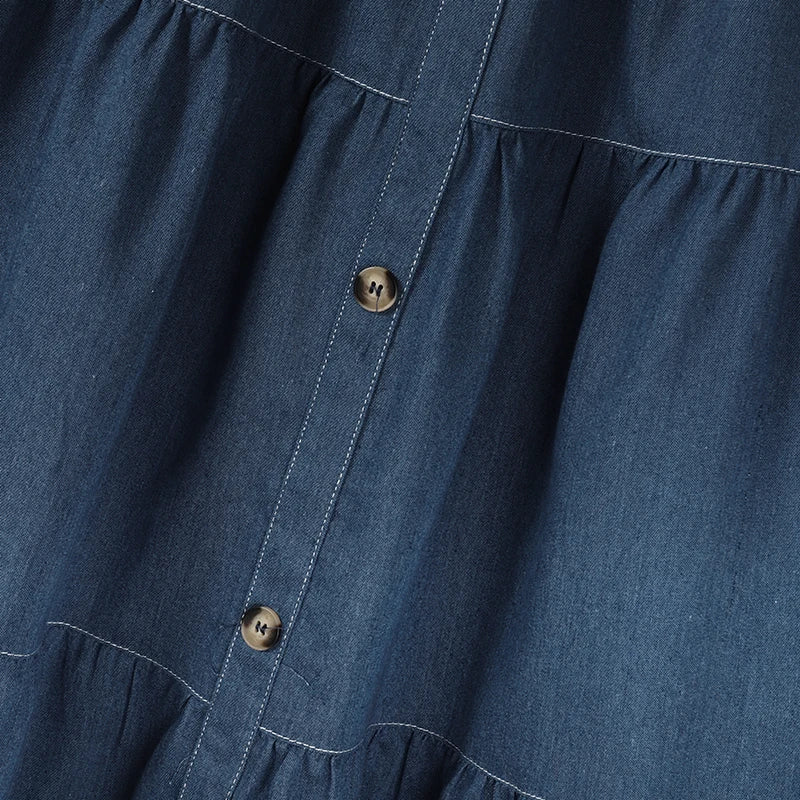 Autumn Elastic Waist Solid Skirts ZANZEA Fashion Women Denim Blue Skirt Elegant A-line Work Overskirts Casual Loose Holiday Jupe.