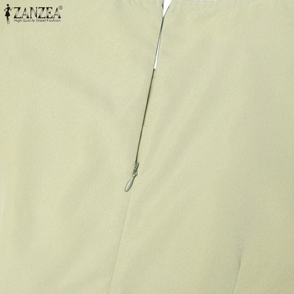 ZANZEA Elegante Büro Frauen Kleider Sommer Stilvolle Solide Party Arbeit Kleid Mode Kurzarm Plissee Vestidos Midi Sommerkleid