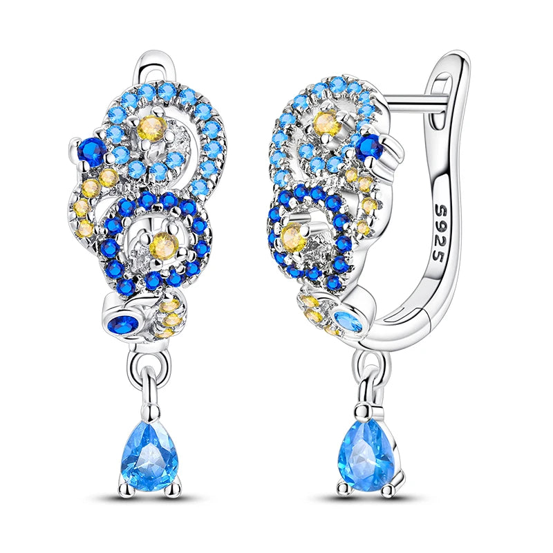 2025 New 925 Sterling Silver Hoop Earrings Flowers Zircon Drop Earrings Stud For Woman Fine Birthday Wedding Party Jewelry Gifts