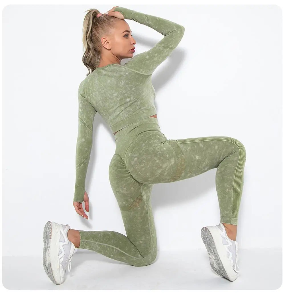 Seamless Yoga Set Gym Clothes Women's Sportswear Yoga Suits Women Fitness Set Tracksuits Sports Outfits Long Sleeve Gym Leggings