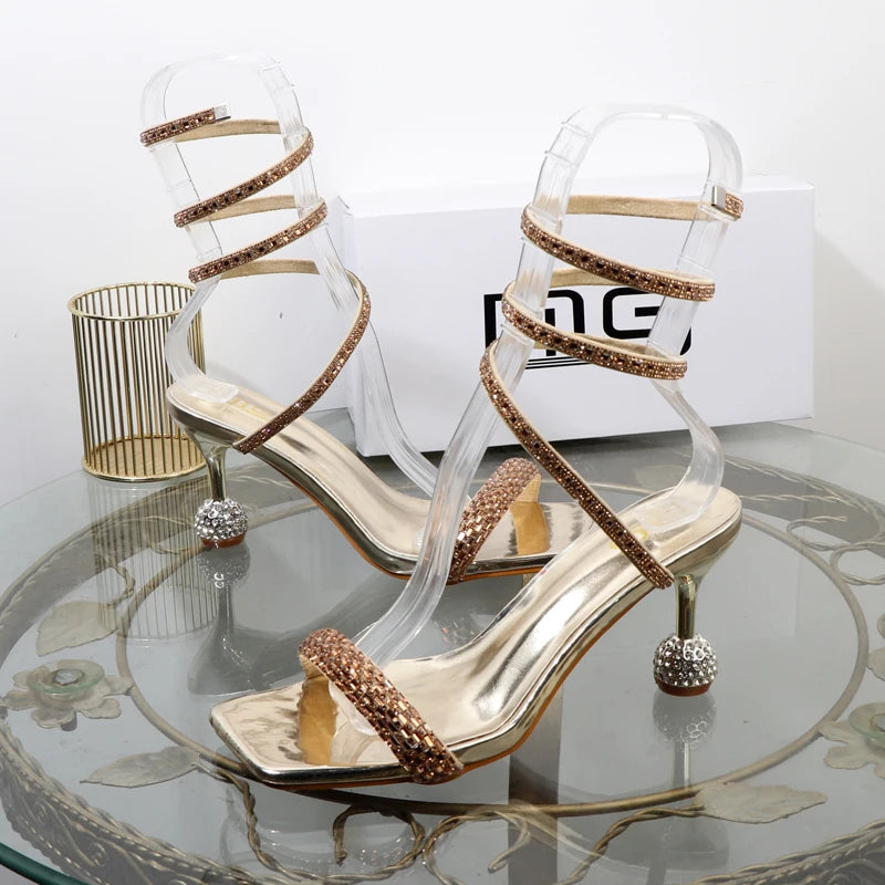 Luxury fashion sandals 2024 Summer New Rhinestone Fairy Open-toe Ring-foot Strap rome sandals with High Heel Women Shoes Banquet.