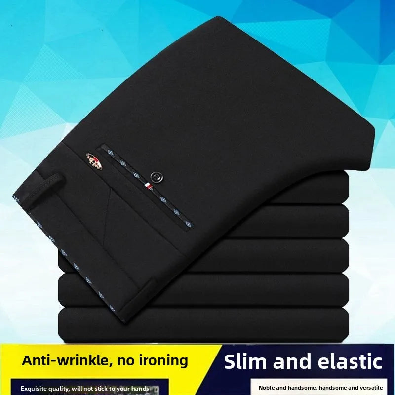 Men's Travel Dress Pants Stretch, No Iron Required Business Trousers, British Classic Slim Fit Lightweight Office Work Pants.