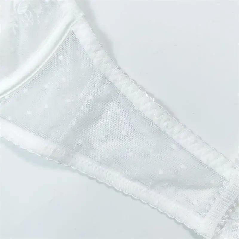 French Sexy Bra & Brief Set Lingerie Ultra-Thin See-Through Sexy Floral Lace Underwire Set Large Breasts Show Small Anti-Sag Bra