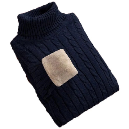 Men's Pullovers Velvet Thickened Sweater Men's Winter Turtleneck Base Shirt Thick Knitted Shirt Warm Men's Inner Clothes.