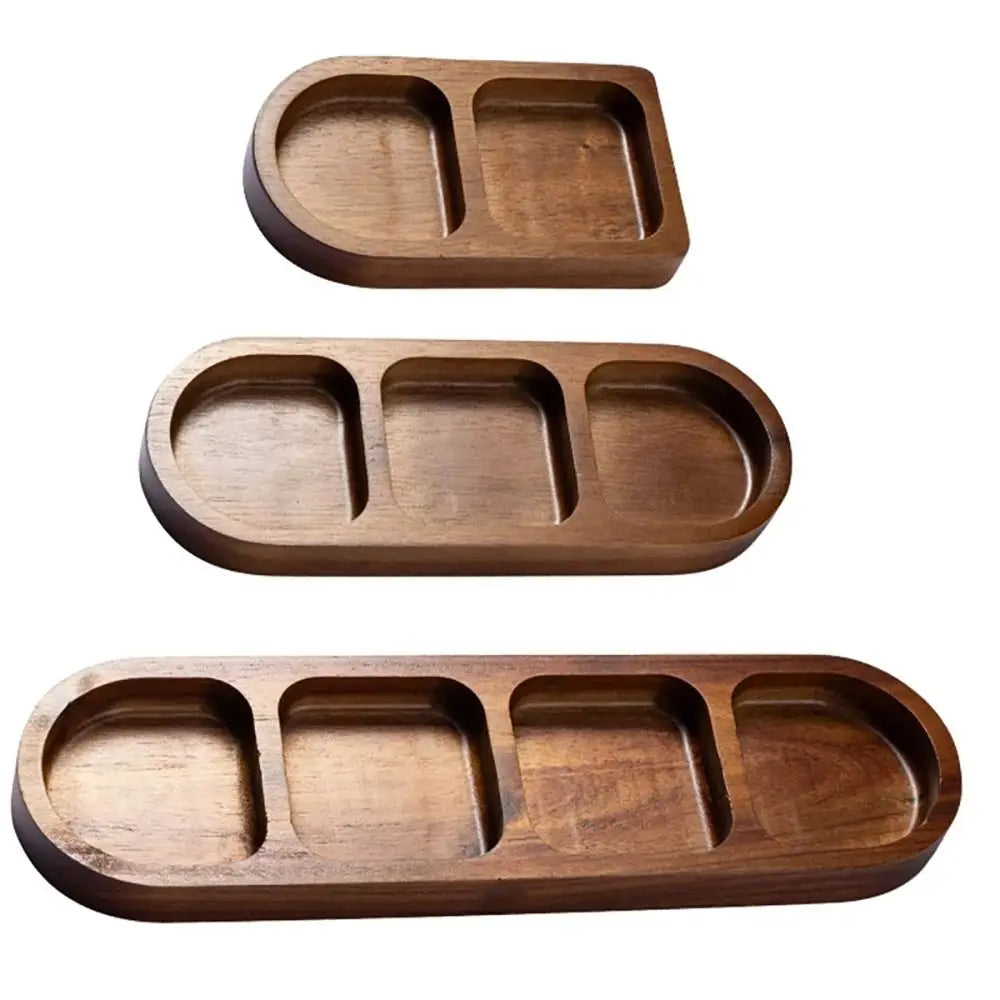 1Pcs New 2/3/4 Grids Solid Wood Tray Wooden Retro Food Plate Spice Dish Breakfast Food Sushi Bread Dessert Sauce.
