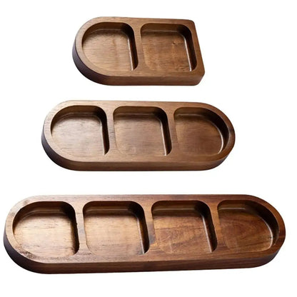 1Pcs New 2/3/4 Grids Solid Wood Tray Wooden Retro Food Plate Spice Dish Breakfast Food Sushi Bread Dessert Sauce.