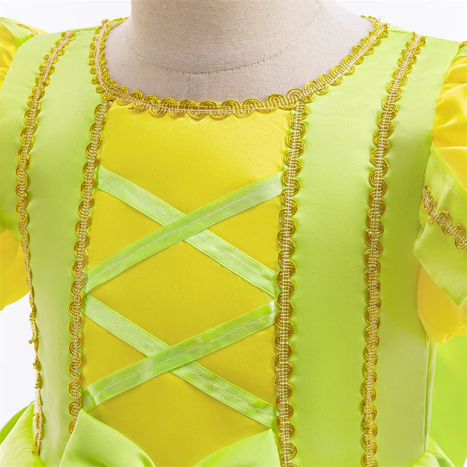 Tiana Fancy Prinzessin Kleid für Mädchen Geburtstag Party Kostüm Kinder Rollenspiel Ballkleid Kinder Karneval Performance Kleidung.