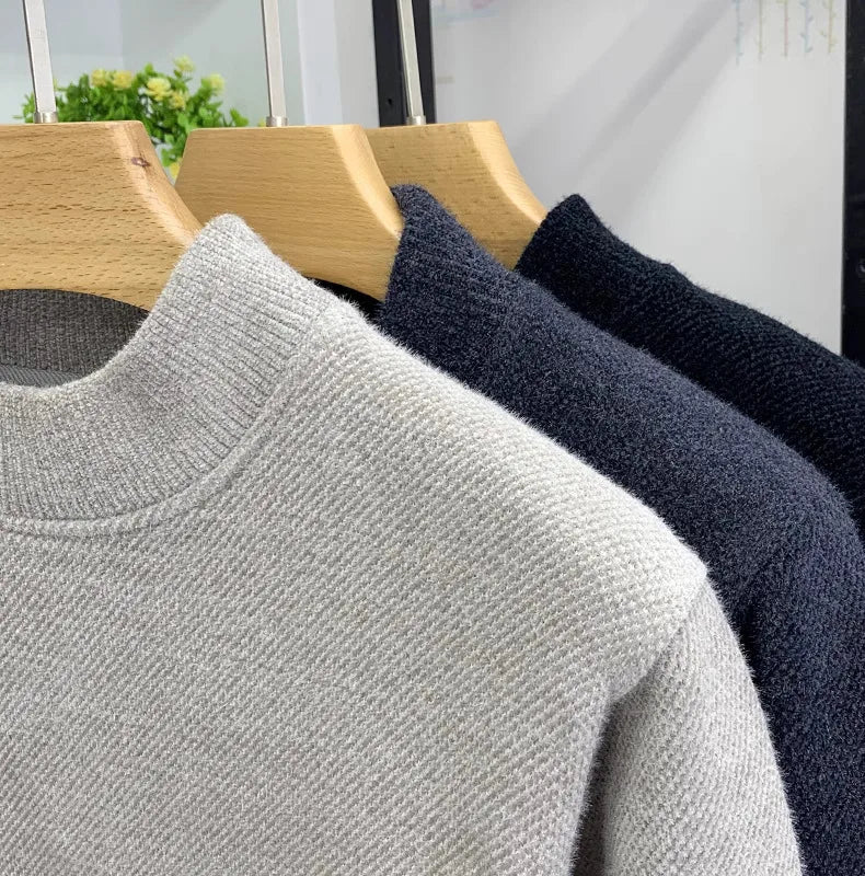 New 2025 Men's Cashmere Sweater Warm Thickened Winter Casual Solid Knitted Pullovers Mock Neck Thicker Fleece Sweater for Men.
