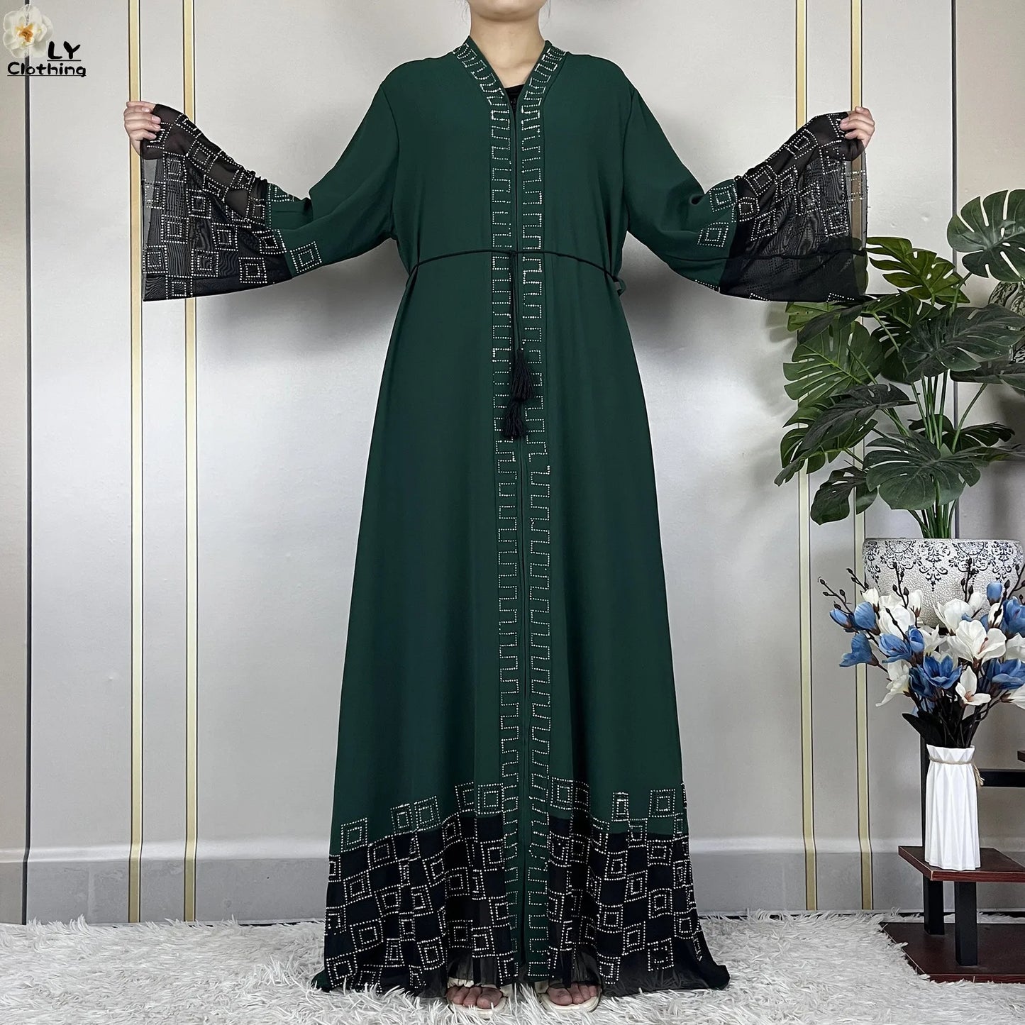 2024 For Women Elegant Dresses Dubai Party Outfits Long Sleeved Chiffon Dashiki Muslim Women Robe Open African Abaya Clothing.