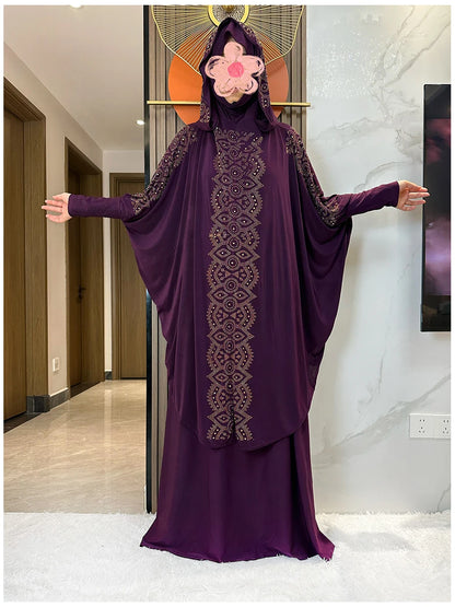 Two Piece Set Dress  Hijab Long Khimar Skirt Sets Islamic Niqab jilbab Women Eid Morocco Muslim Abaya Set Women Prayer Garment.