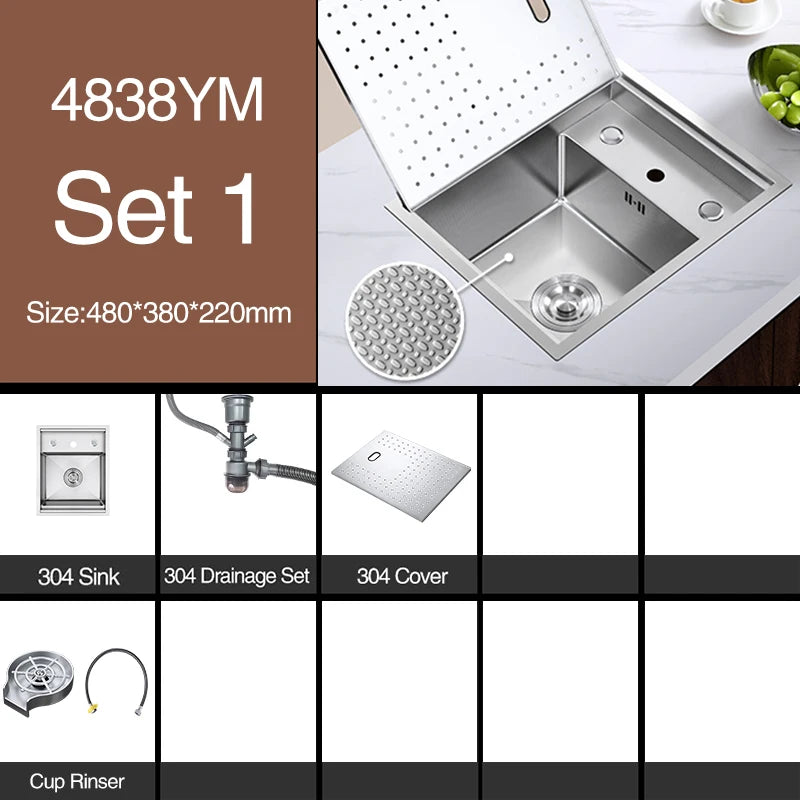 SUS 304 Island Hidden Kitchen Sink Rice Grain Embossing Prevent Scratches Handmade Bar Counter kitchen Sink With Cup Rinser