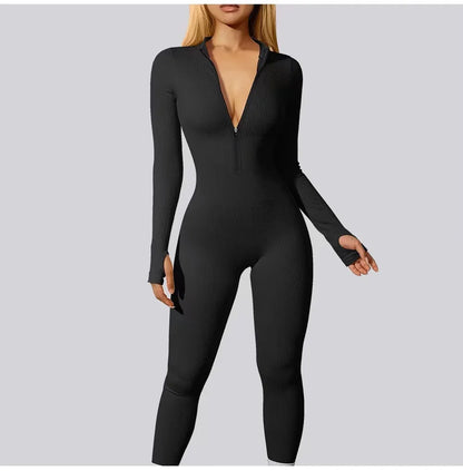 2024 New Fitness Outfit Female Casual Sport Workout Zipper Jumpsuit Women Romper Long Sleeves Skinny Activity Wear Overalls Tops.