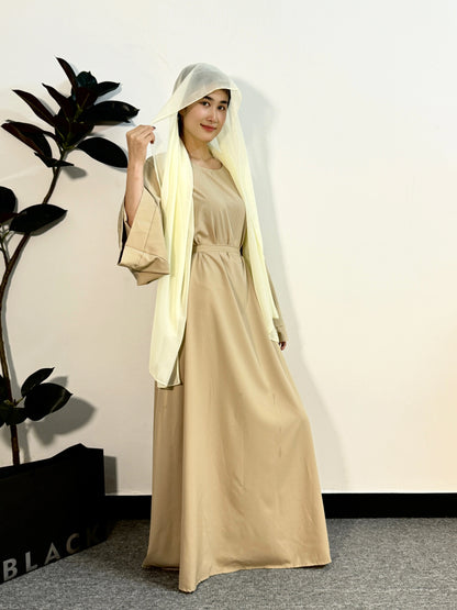 Muslim Abaya Women Kaftan Long Maxi Prayer Dress with Belt Full Sleeve.