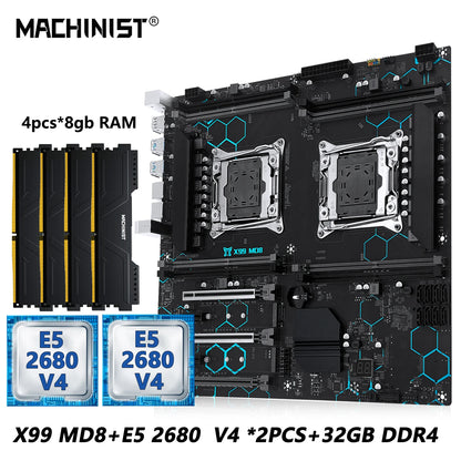 MACHINIST X99 MD8 Dual CPU Motherboard Kit Set Optional lntel Xeon E5 2680 V4 LGA2011-3 DDR4 32GB RAM C612 chip Server Computer.