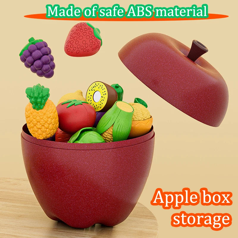 Kid Pretend Play Kitchen Toy Set Simulation Cut Fruit Vegetables Sensory Game Make Pizza Food Cook Girl Interactive Education To.