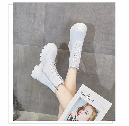 WOIZGIC Women Female Ladies Mother Genuine Leather Ankle Boots Shes Warm Autumn Winter Plush Zipper Motorcycle British Increase.