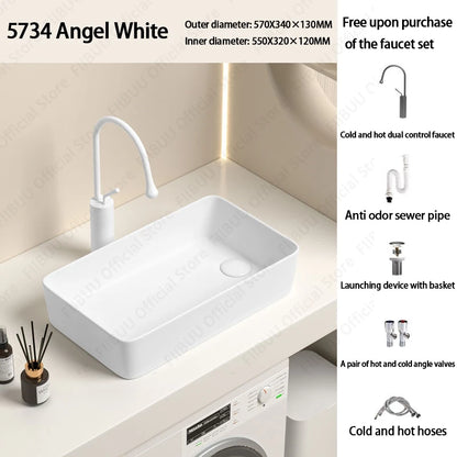 Rechteckiges silbergraues Porzellan-Keramikgefäßwaschbecken über der Theke, Toilette, Badezimmer-Schminktisch, Waschbecken, glasiertes weißes Waschbecken