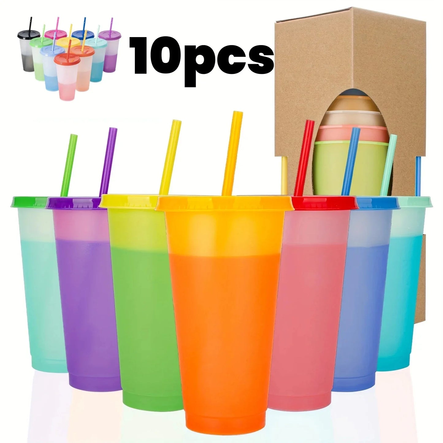 5pcs 24oz Transparent Reusable Tumblers With Black Lids and Straws Iced Coffee Water Bottle Cold Smoothie Cups For Parties Drink.