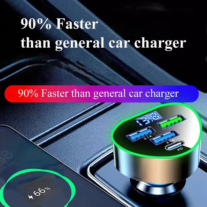 UYUXIO USB C Car Phone Charger Super Fast Charge in Car with LED Voltage Display for iPhone Samsung Huawei Oneplus Android Phone.