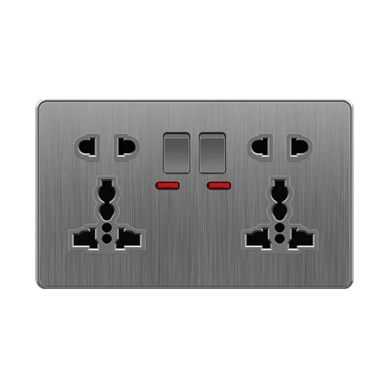 Große Neigungssteckdose im nordischen Stil, grau, 13 A, elektrische Schaltersteckdose nach britischem Standard, universelle Wand-Doppelsteckdose mit USB-Anschluss 2,1 A