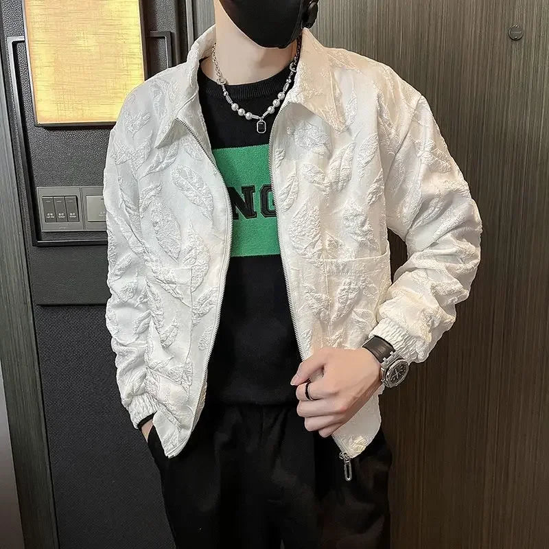 Man Coat Spring Autumn Black Jacket for Men Printed Zip V Clothing Fashion 2024 High Quality Cold Stylish Casual Luxury Designer