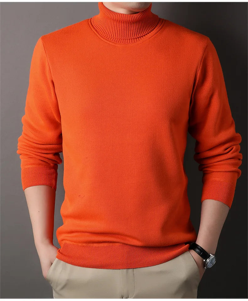 Men's Autumn Winter New Turtleneck Sweater Warm Cozy Solid Color Casual Bottom Knitted Pullovers Male Fashion Knitwear.