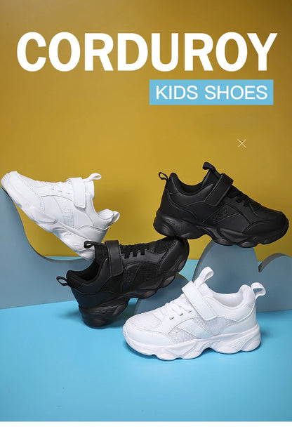 Children Shoes Kids Casual Sneakers Black Pu Leather Sports Shoes for Boy Girls White Shoes School Running Tennis Sneaker.