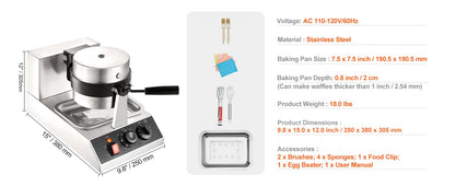 SucceBuy Electric Waffle Maker Stainless Steel Round Waffle Iron Non-Stick Waffle Baker Machine Teflon-Coated Baking Pans.