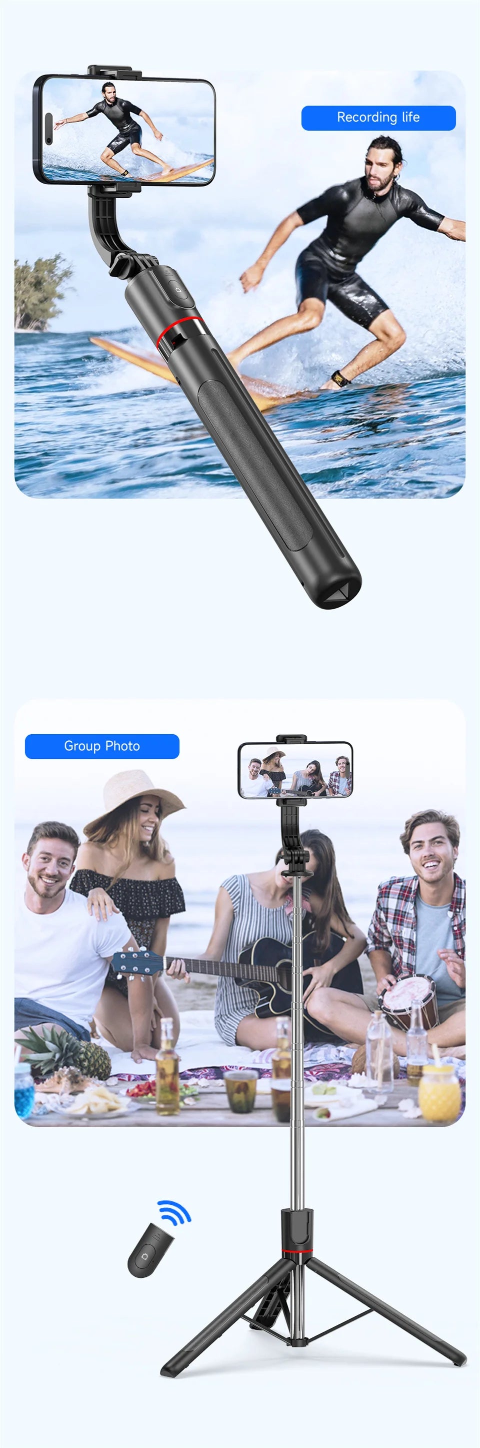 FGCLSY Selfie Stick Tripod Extendable Wireless Bluetooth Remote Portable Smartphone Tripod Stand Mount For iOS Android Phone.