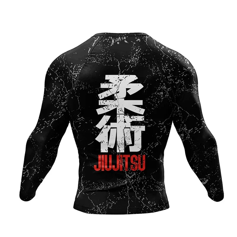 New Jiu Jitsu Rashguard MMA T-shirt +Pants For Men 4PCS/Set Brazilian Grappling Bjj Boxing Rash Guard Sport Clothing Gym Shorts.