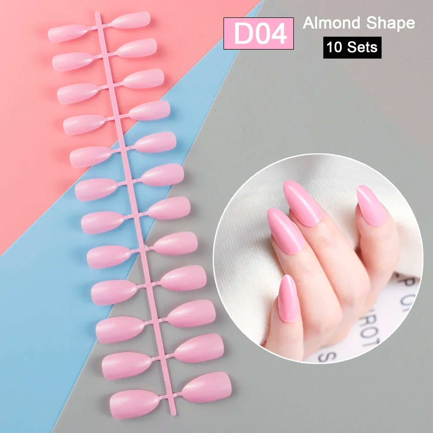 10 Sets/Pack Mixed Solid Colors Coffin Round Square Almond Shape False Nails Full Cover Nail Tips Short Fake Nails Tip Manicure