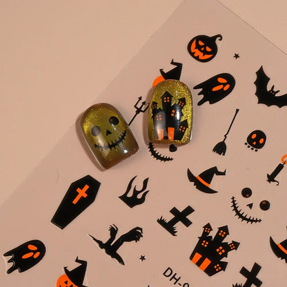 1/5pcs Demon Pumpkin Bat Skull Nail Art Stickers Halloween Dark Style Nail Stickers DIY Self Adhesive Manicure Decoration Decals.