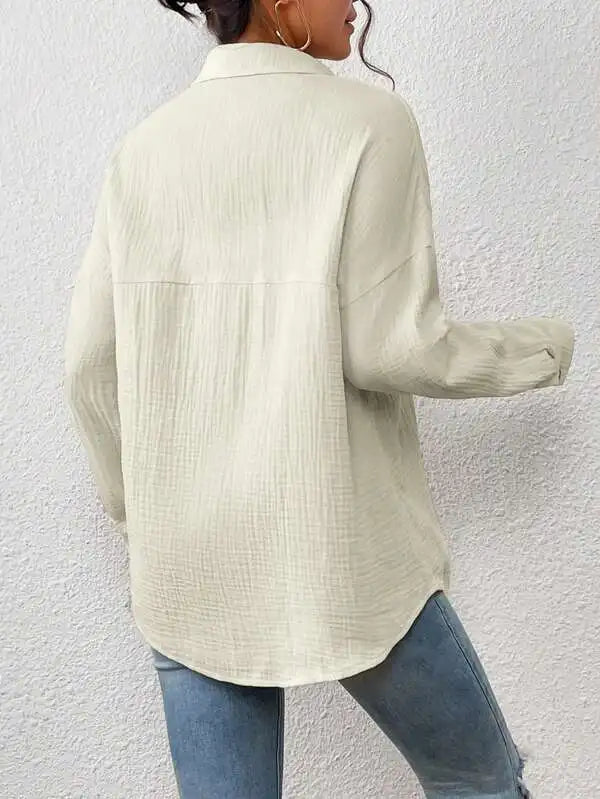 Summer 100% Cotton Women Shirts Casual Turn Down Collar Shirt Top Long Sleeve Top Office Lady Elegant Blouses for Women Blusas.