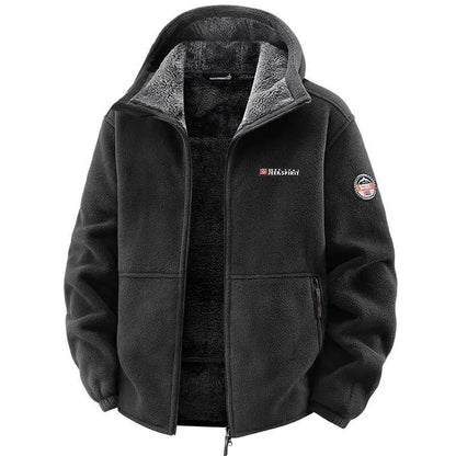Men's Outdoor Sport Hooded Sweatshirt Jacket Warm Fleece Liner Windproof Softshell Inner Polar Fleece Coat with Zipper & Pockets.