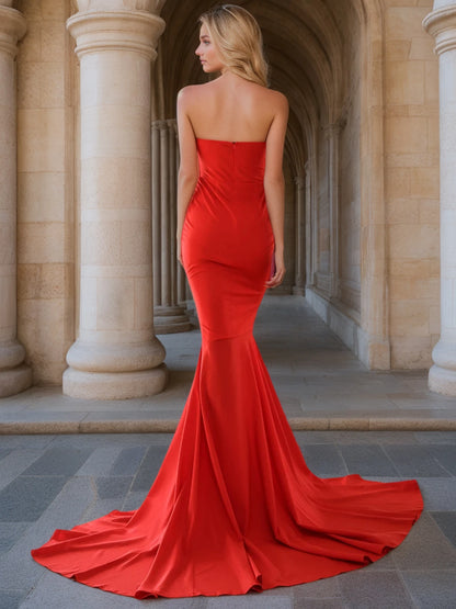 Sexy trägerloses langes schwarzes Maxikleid mit Vorderschlitz, nackte Schulter, rot, Damen-Abend-Sommer-Nachtkleid, Party, Umstandskleider.