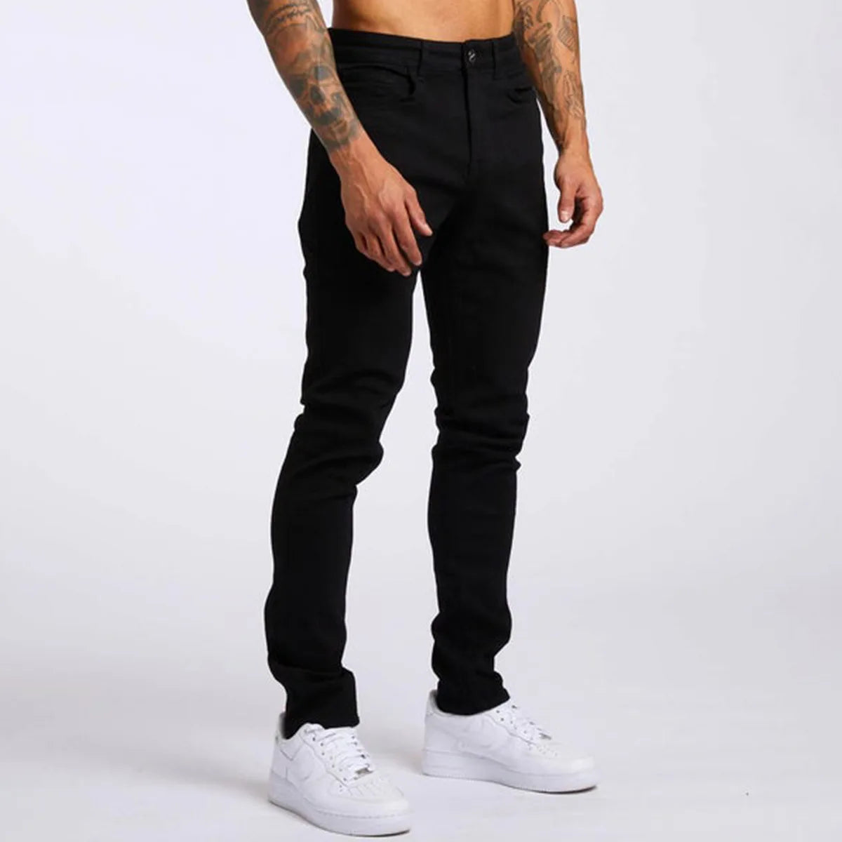 New Style of Denim Men's Jeans Cross-border Ins Trendy Black Slim High Waist Denim Pants Men.