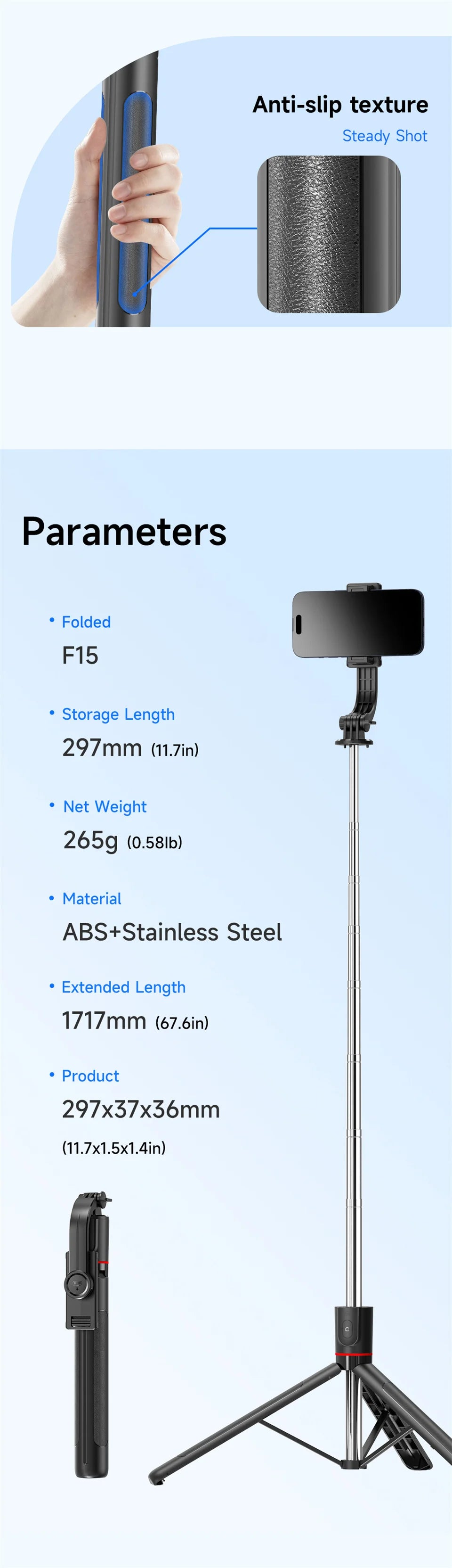 FGCLSY Selfie Stick Tripod Extendable Wireless Bluetooth Remote Portable Smartphone Tripod Stand Mount For iOS Android Phone.